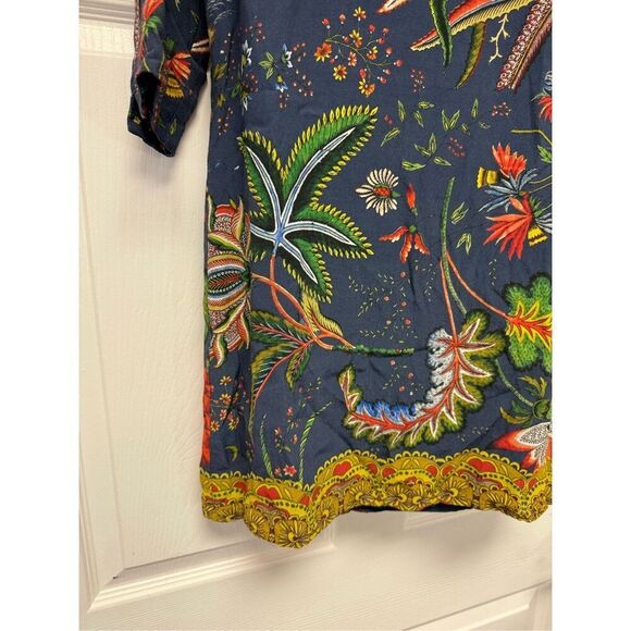 Desigual Grecia Blue & Gold Bold Print 3/4 Sleeve Mini Dress sz 42 or US 12 - Picture 5 of 7